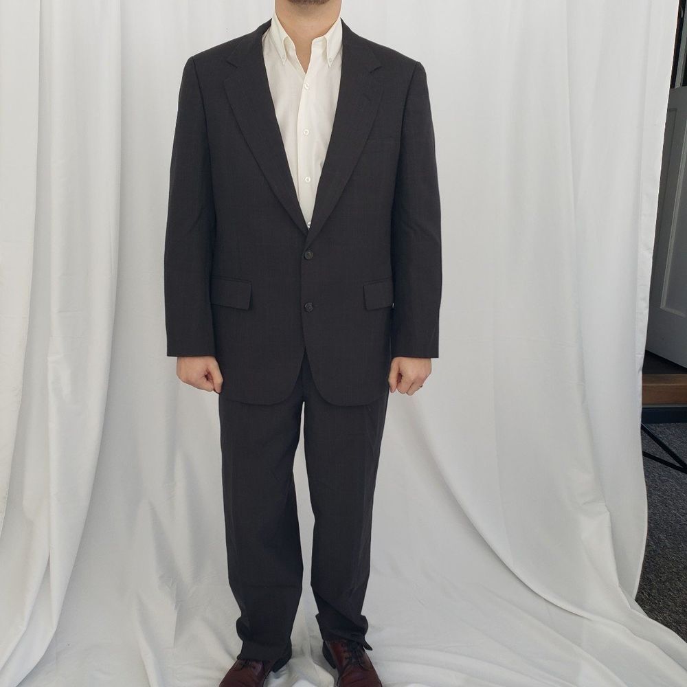 90s Dark Gray Plaid Suit